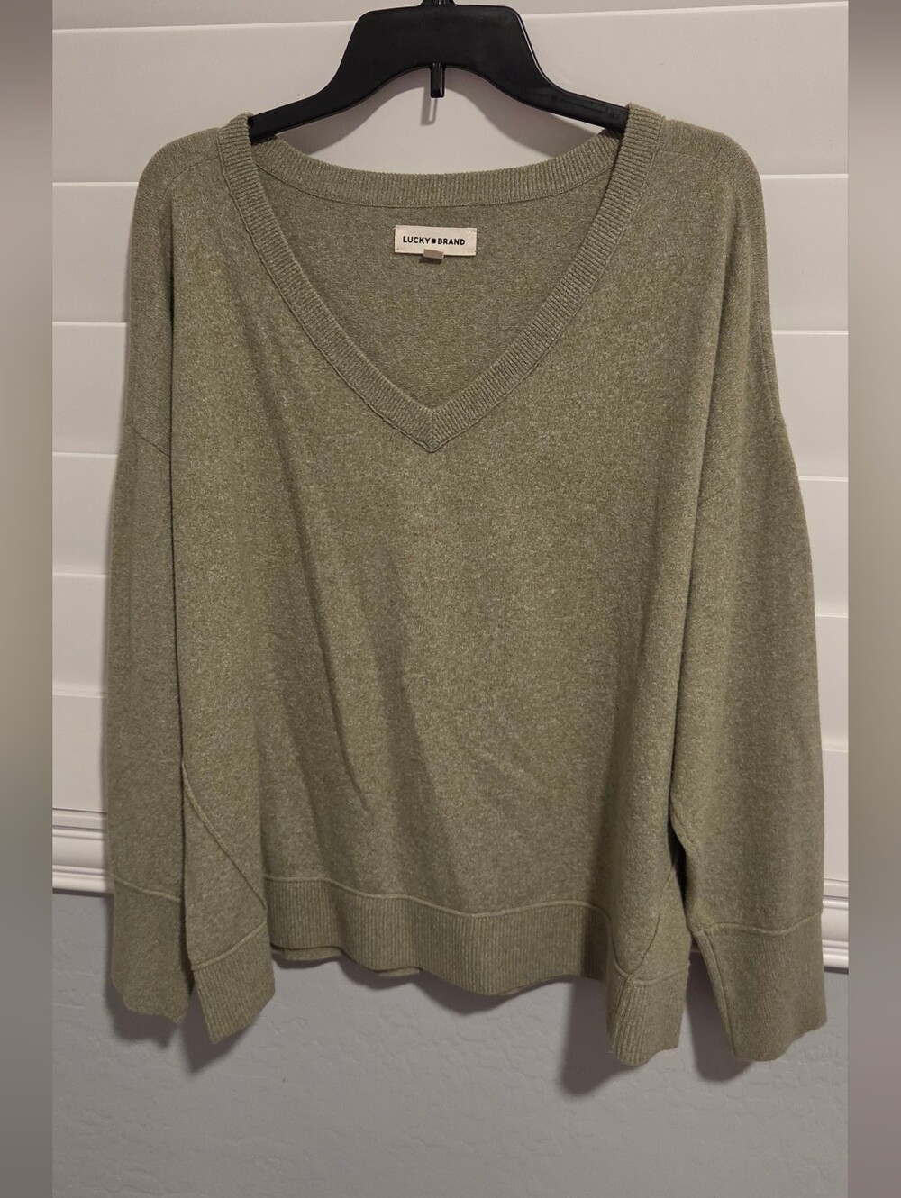 Lucky Brand Women's V-Neck Sweater in Olive Green